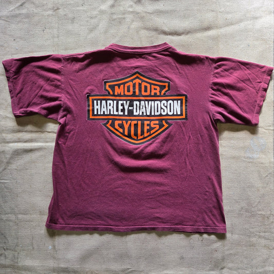 Vtg 90s Harley Davidson Eagle USA Flag Maroon Tee Large