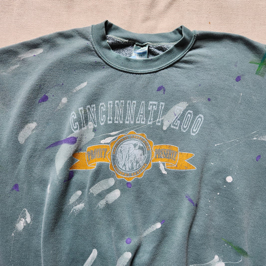 Y2k Cincinnati Zoo Paint Splattered Crewneck Sweatshirt 2XL