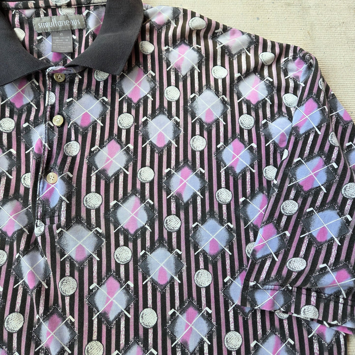 Vtg 90s Golf Polo Simultaneous 1990s AOP XL