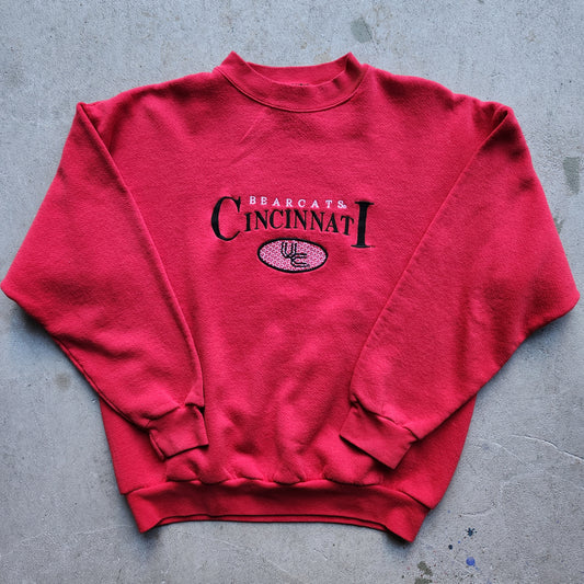 Vintage 90s Cincinnati Bearcats Crewneck Sweatshirt Large Red College USA UC