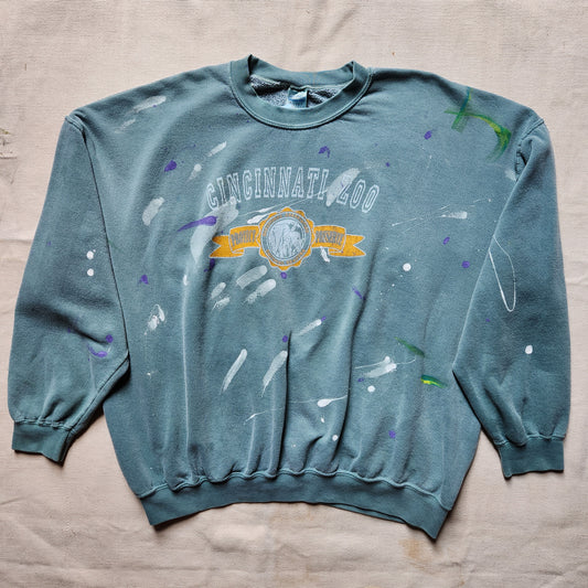 Y2k Cincinnati Zoo Paint Splattered Crewneck Sweatshirt 2XL