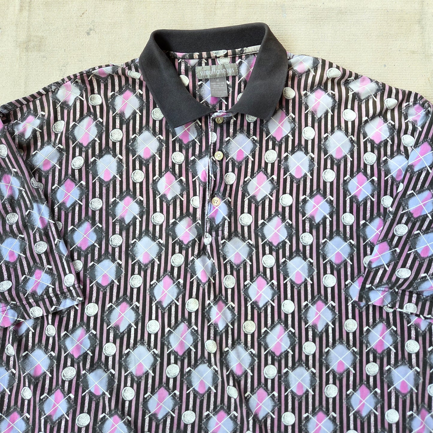 Vtg 90s Golf Polo Simultaneous 1990s AOP XL