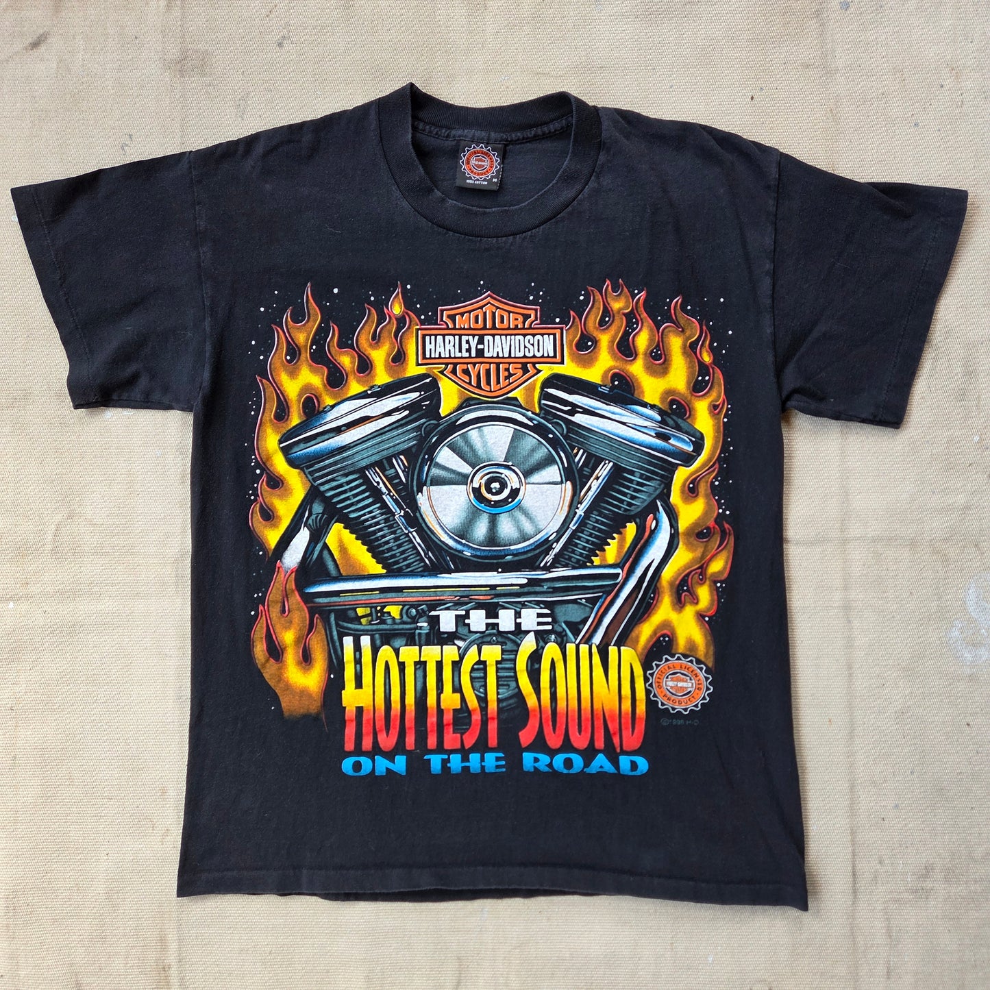 1996 Harley Davidson T Shirt Hottest Sound On The Road Medium 90s Flames