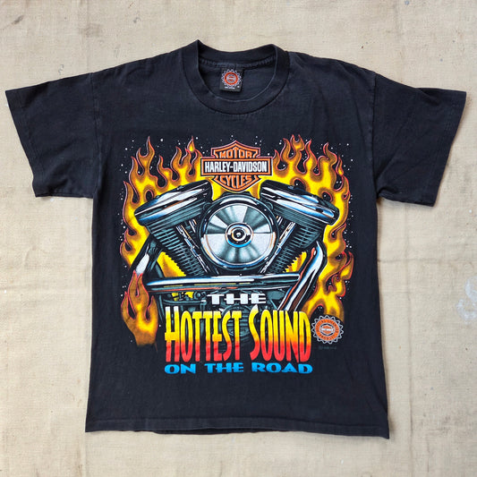 1996 Harley Davidson T Shirt Hottest Sound On The Road Medium 90s Flames