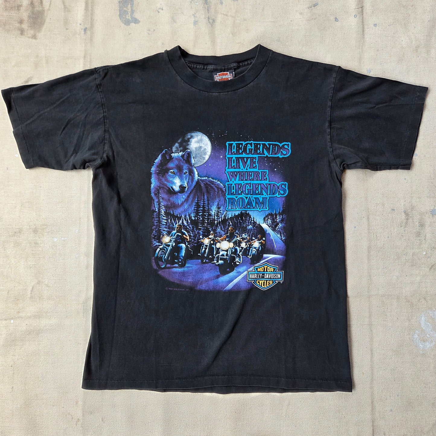 Vtg 90s Harley Davidson T Shirt Killeen Texas Wolf Legends Medium