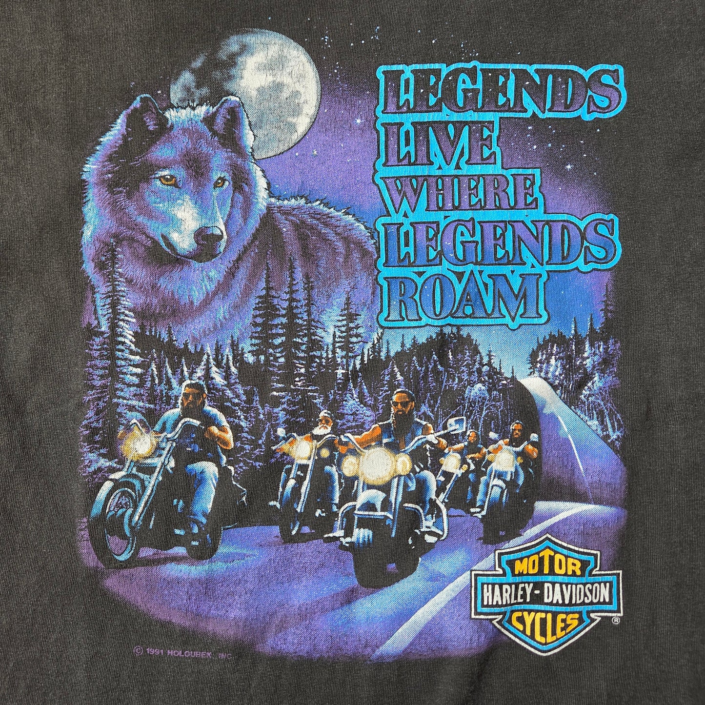 Vtg 90s Harley Davidson T Shirt Killeen Texas Wolf Legends Medium