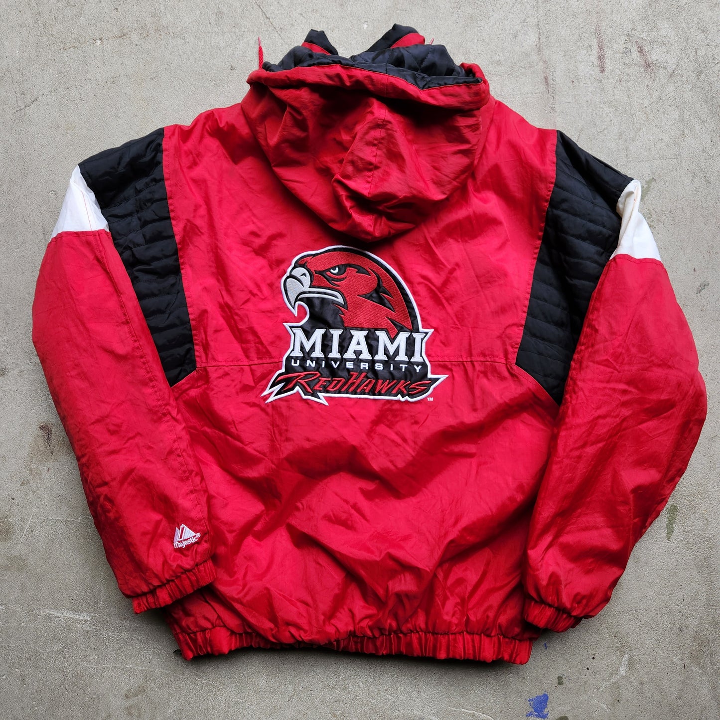 Vtg Miami University Redhawks Puffer Jacket by Majestic Pullover Adult Medium College Red Ohio