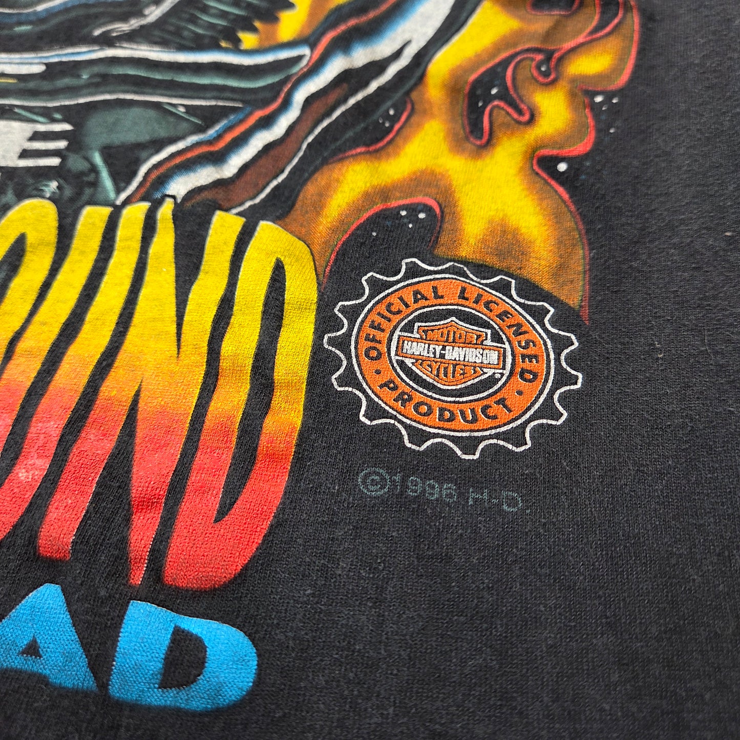 1996 Harley Davidson T Shirt Hottest Sound On The Road Medium 90s Flames
