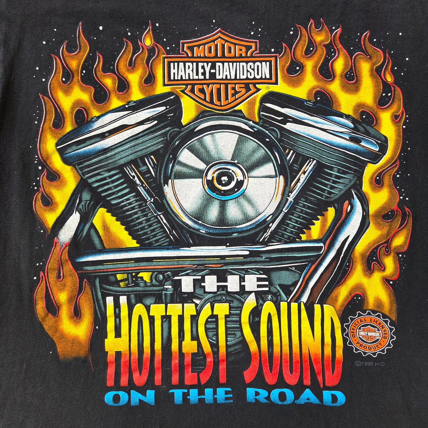1996 Harley Davidson T Shirt Hottest Sound On The Road Medium 90s Flames