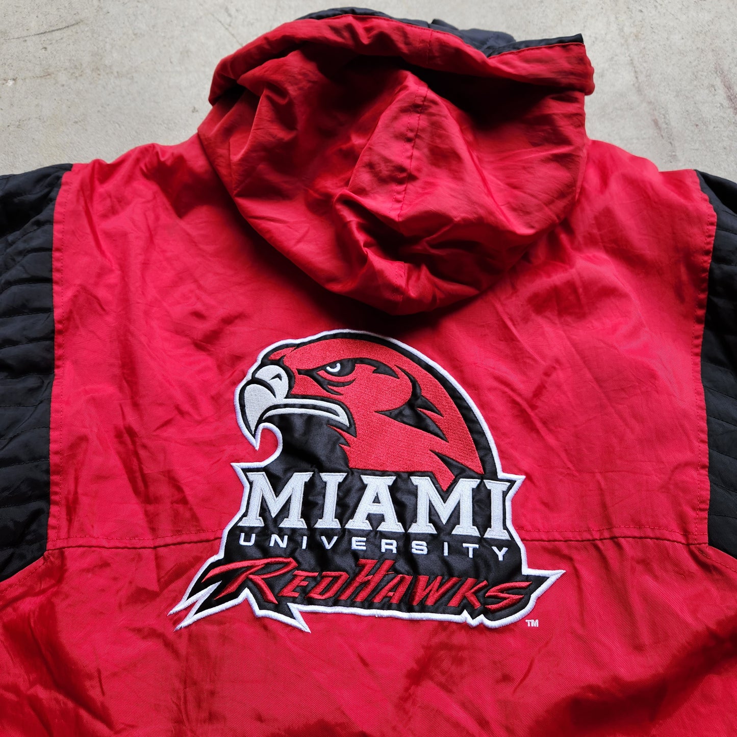 Vtg Miami University Redhawks Puffer Jacket by Majestic Pullover Adult Medium College Red Ohio