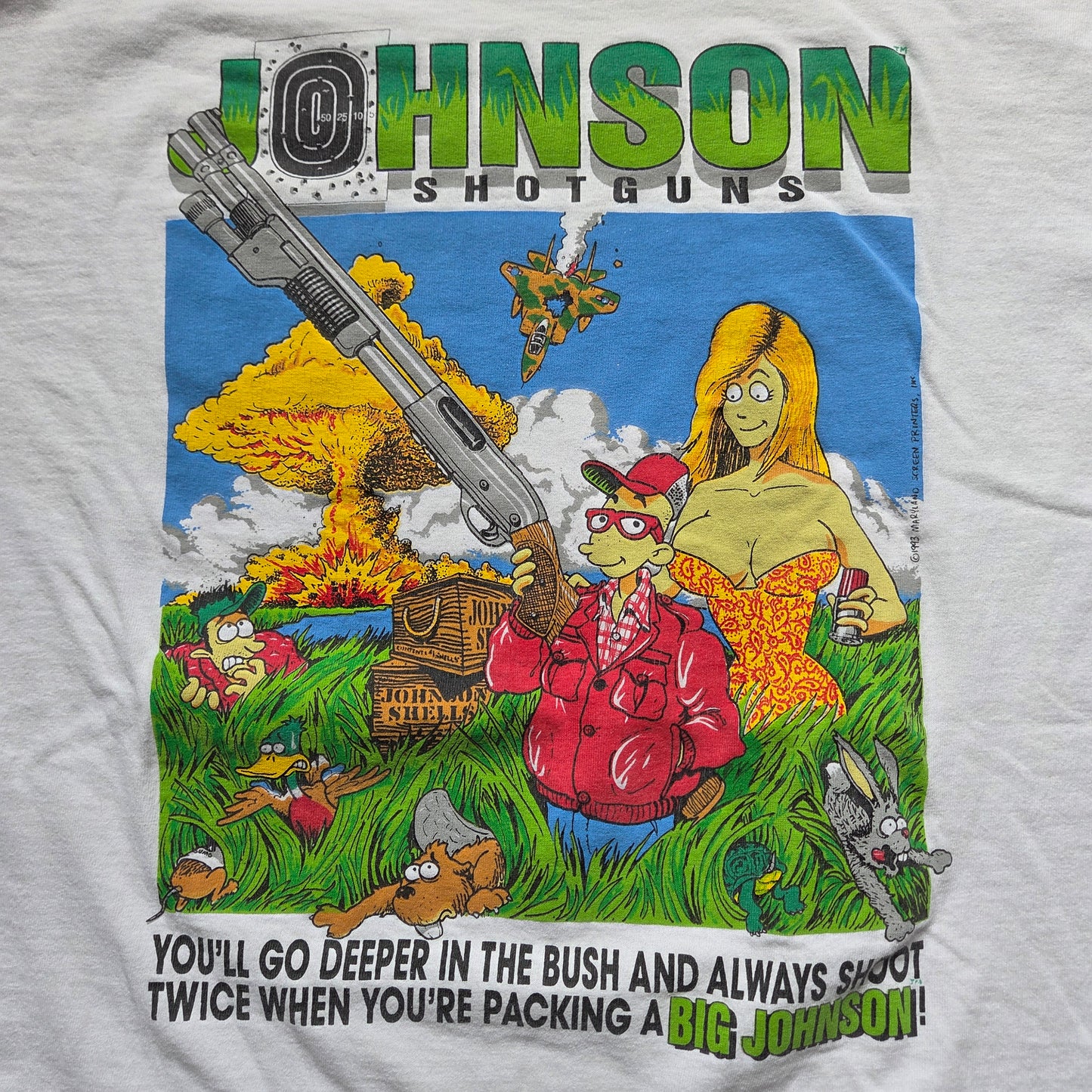 Vtg 1993 Big Johnson Shotguns T Shirt Funny Comedy Large 90s