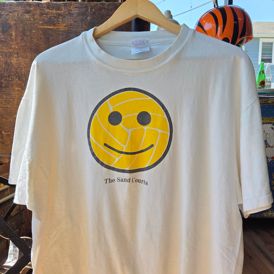 Vtg 90s Sand Volleyball Smiley Face T Shirt XL