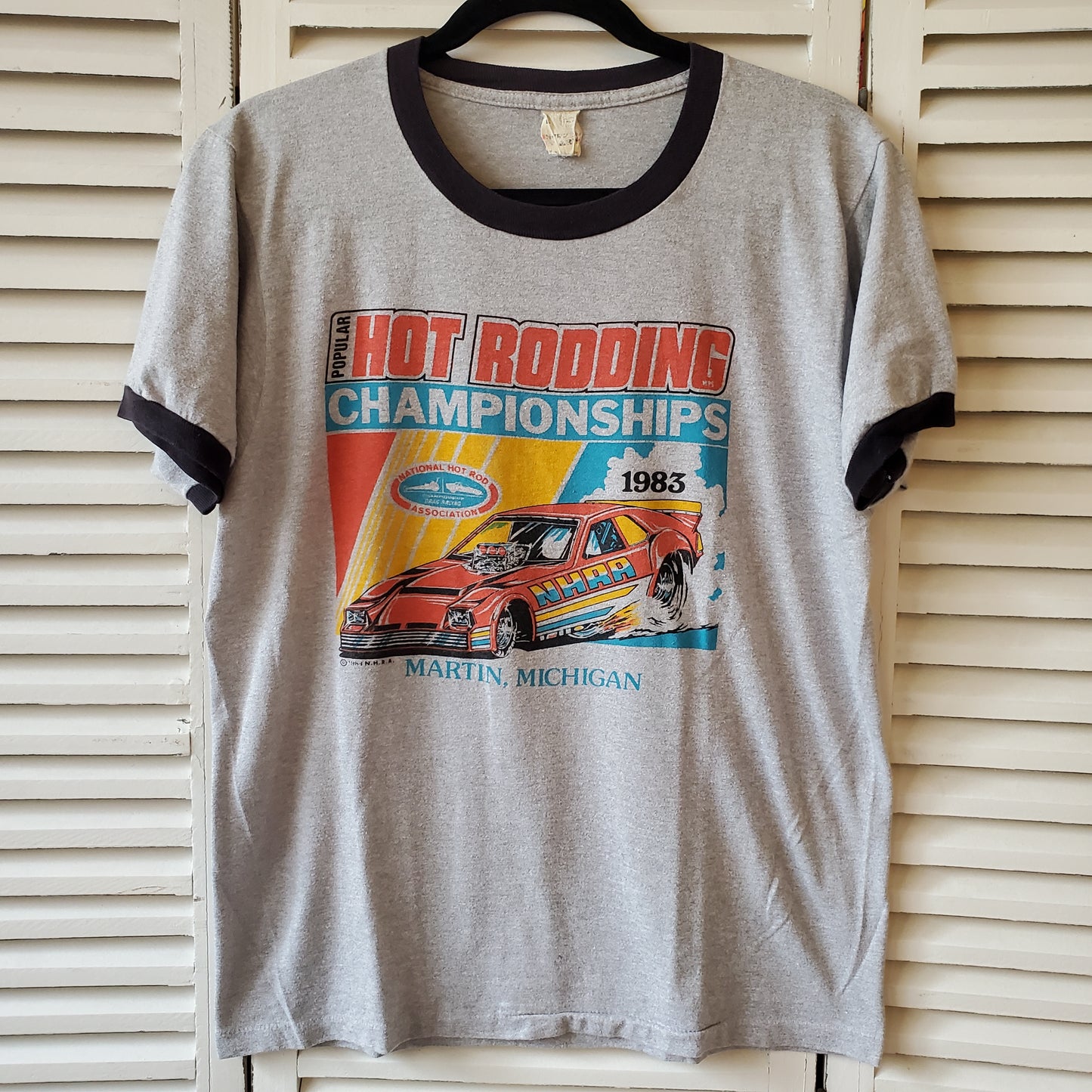 Vintage 1983 29th Annual US Nationals Hot Rod Championships Ringer Tee Large