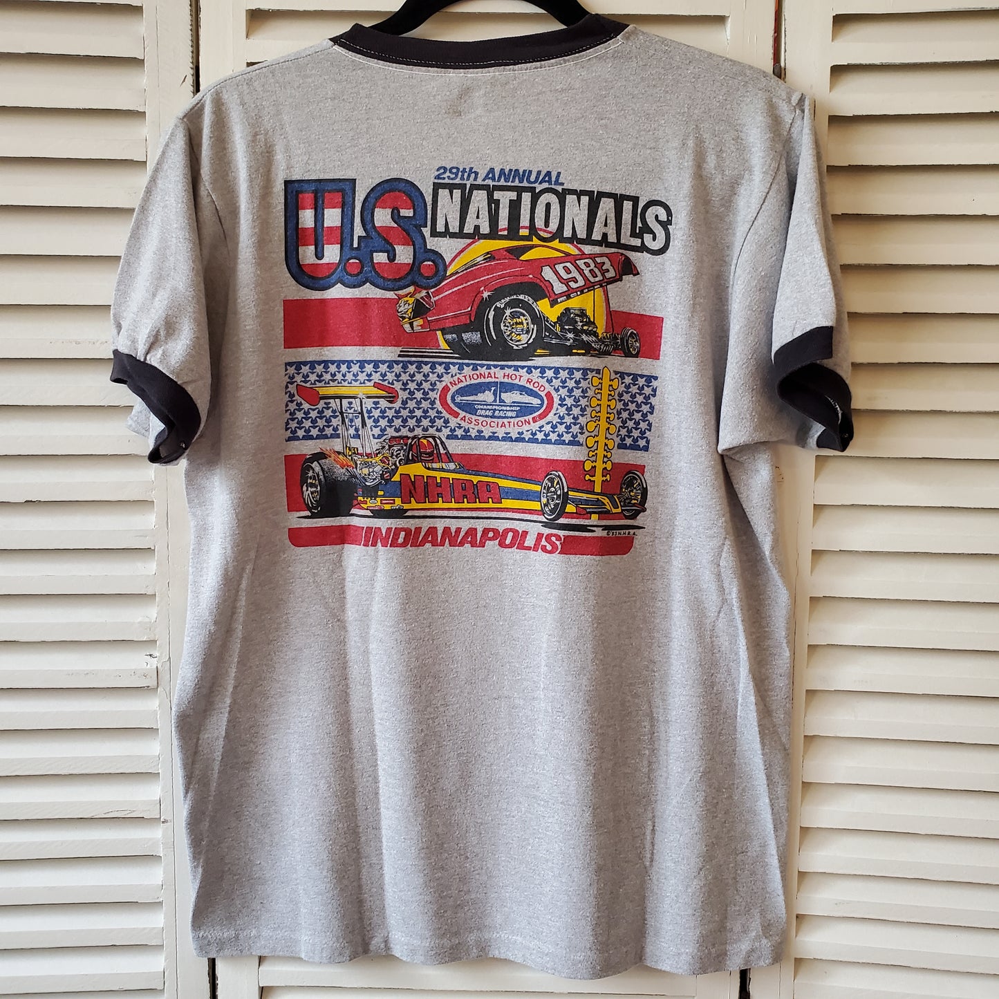 Vintage 1983 29th Annual US Nationals Hot Rod Championships Ringer Tee Large