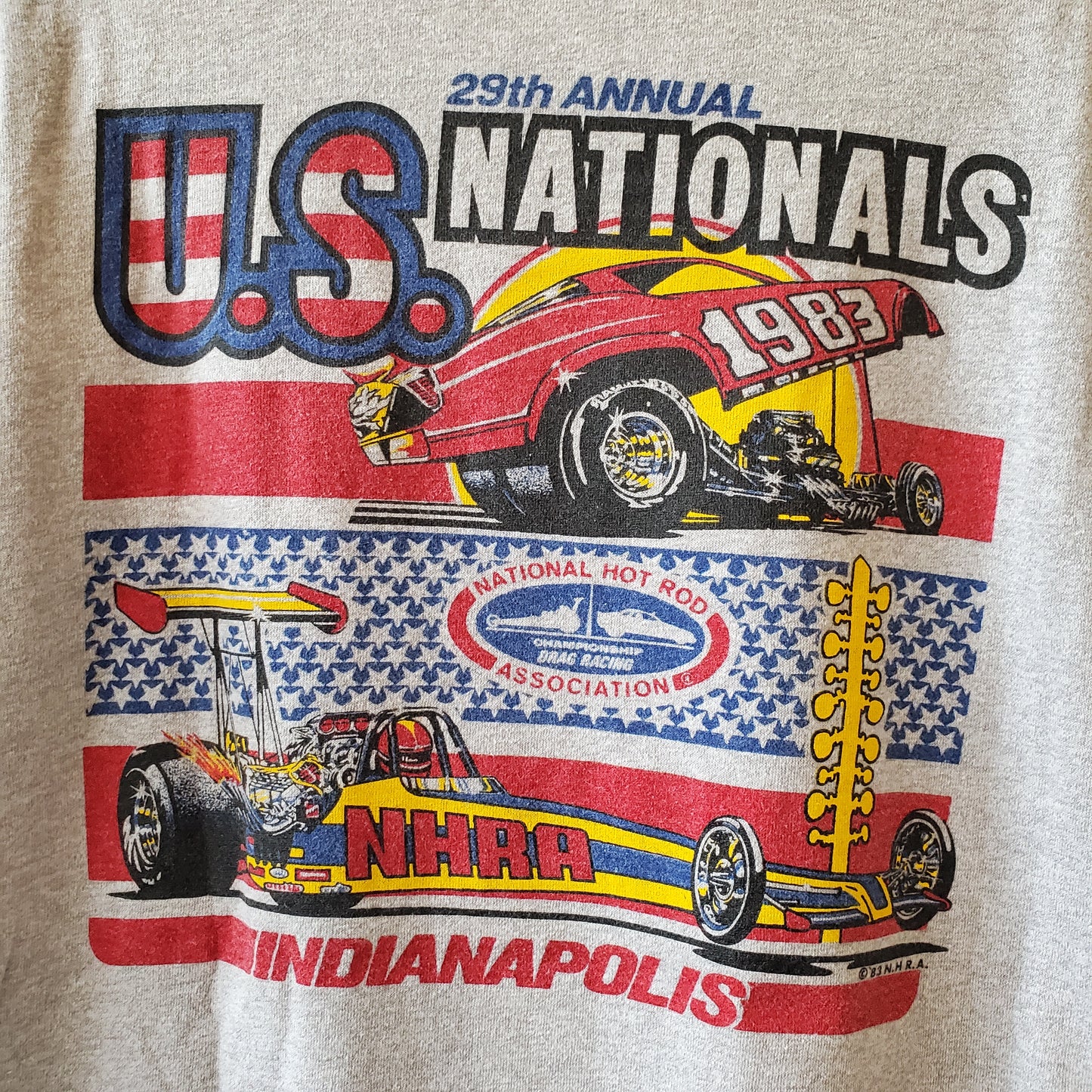 Vintage 1983 29th Annual US Nationals Hot Rod Championships Ringer Tee Large