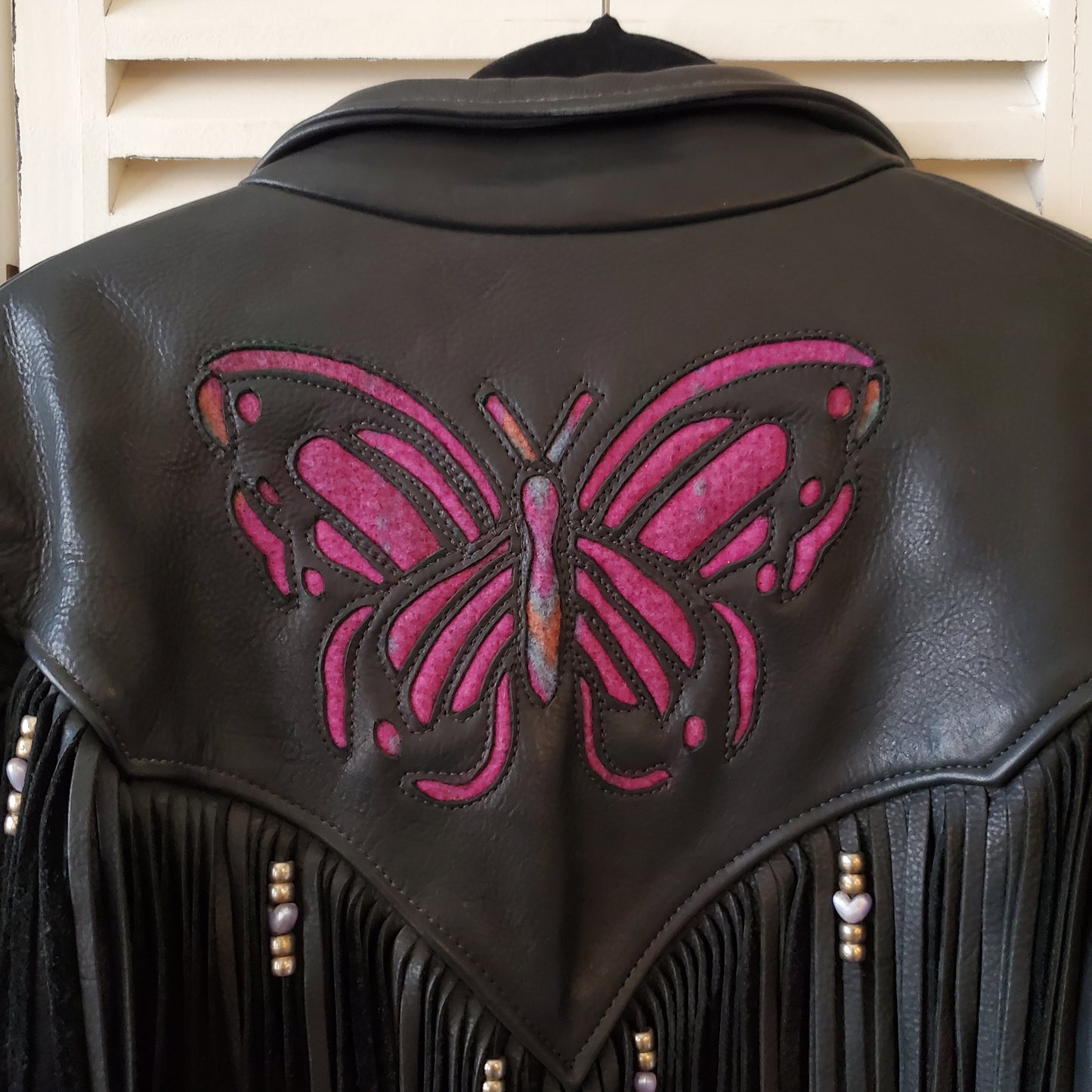 Vtg TRD Leather Tassel Butterfly Biker Jacket Womens 10