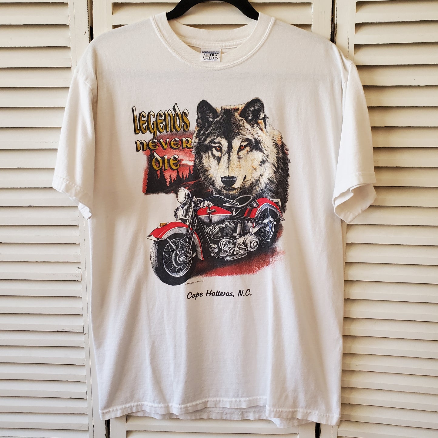 Vtg Legends Never Die Biker Wolf Tee North Carolina Adult Medium Shirt