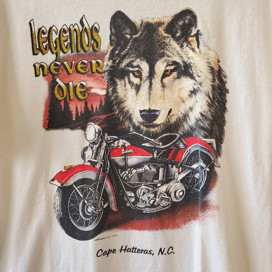 Vtg Legends Never Die Biker Wolf Tee North Carolina Adult Medium Shirt