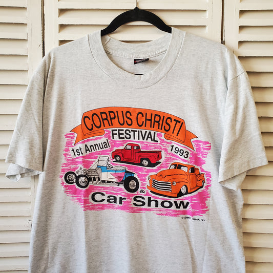 Vtg 1993 Corpus Christi Festival Car Show Hot Rod Truck Tee Adult XL 90s Cincinnati Ohio Shirt