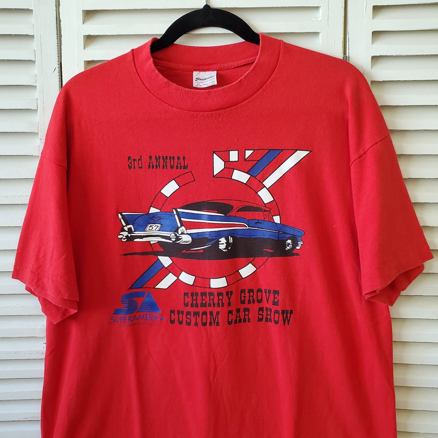 Vtg 90s Cherry Grove Custom Car Show Tee Adult XL 57 3rd Annual Red Shirt