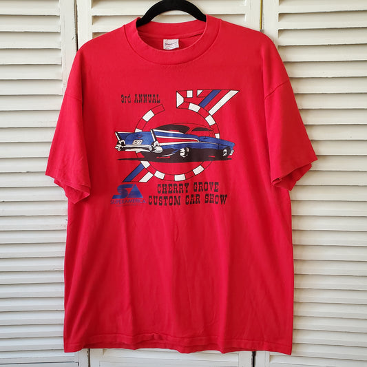 Vtg 90s Cherry Grove Custom Car Show Tee Adult XL 57 3rd Annual Red Shirt