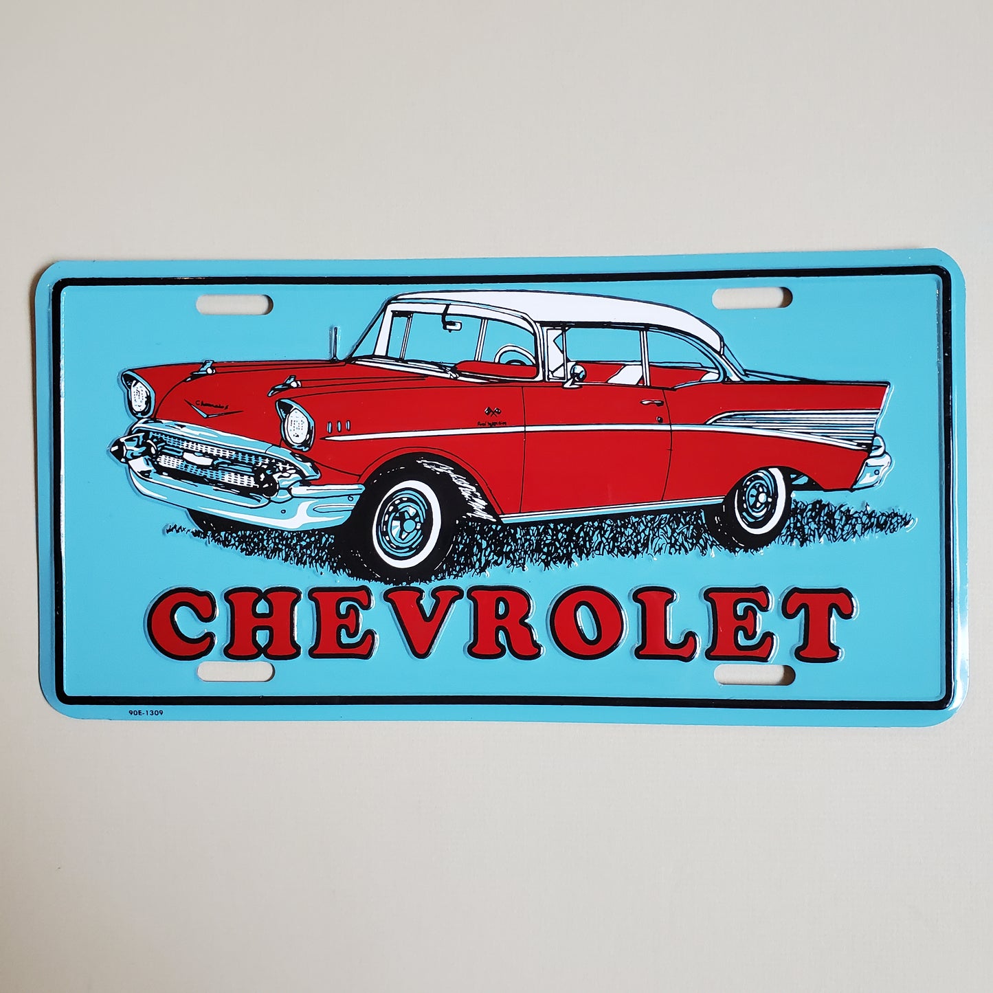 Vtg Chevrolet License Plate Collectible Red Chevy