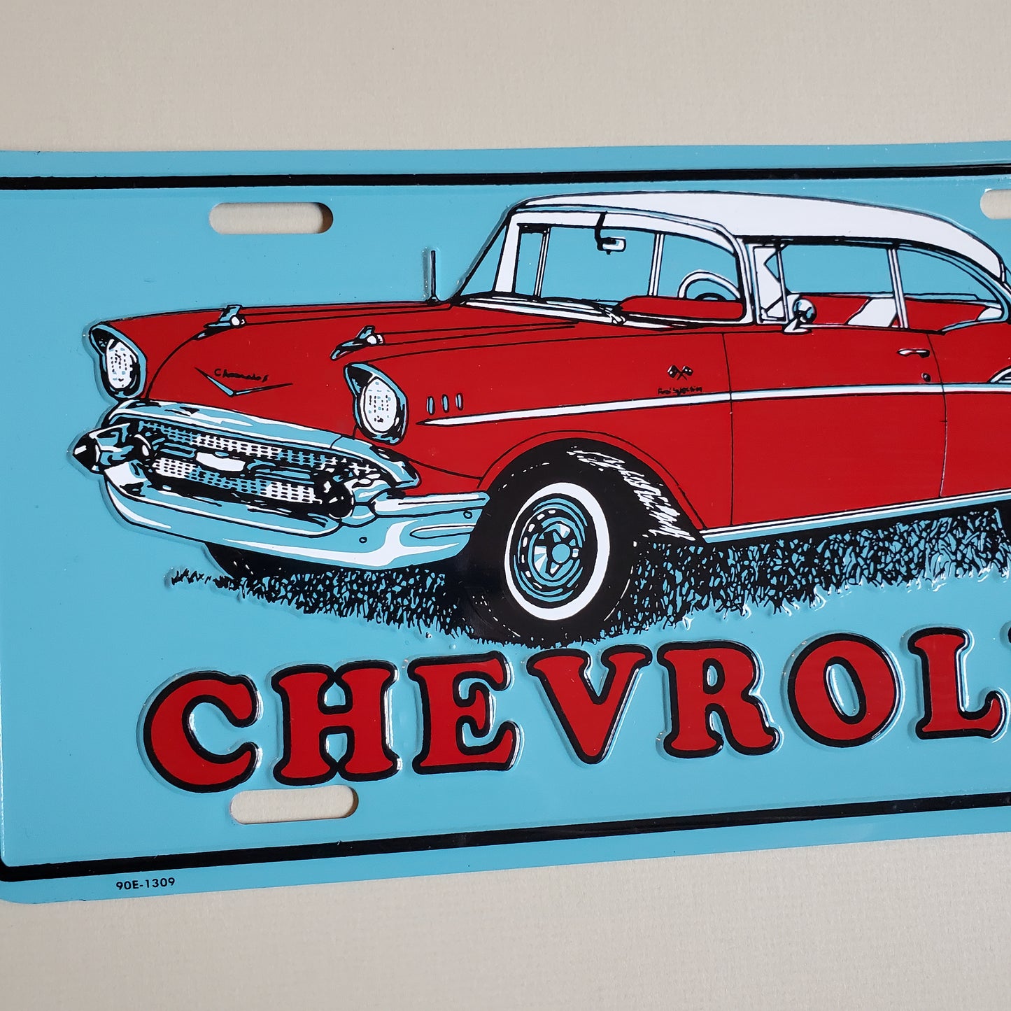 Vtg Chevrolet License Plate Collectible Red Chevy