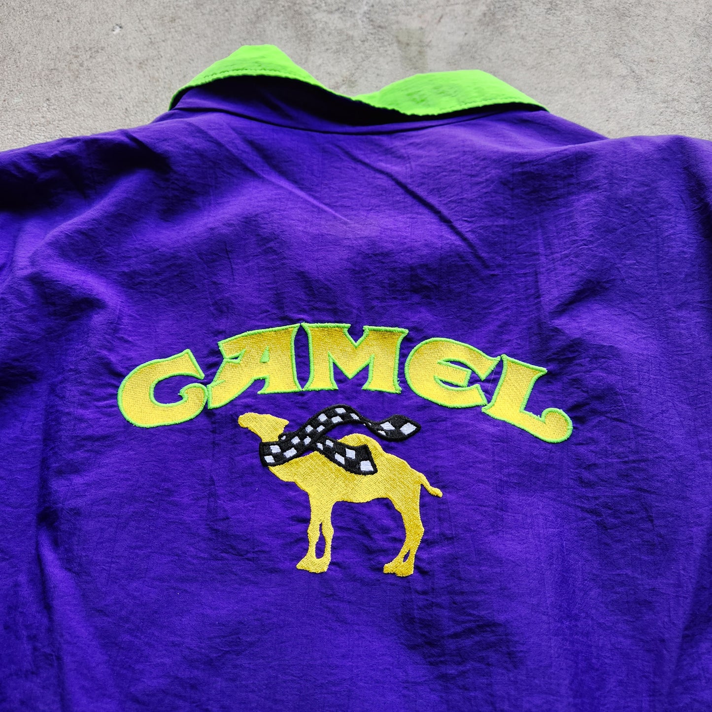 Vtg 90s Camel Racing Jacket Adult XL Purple Smoking Joe Cool