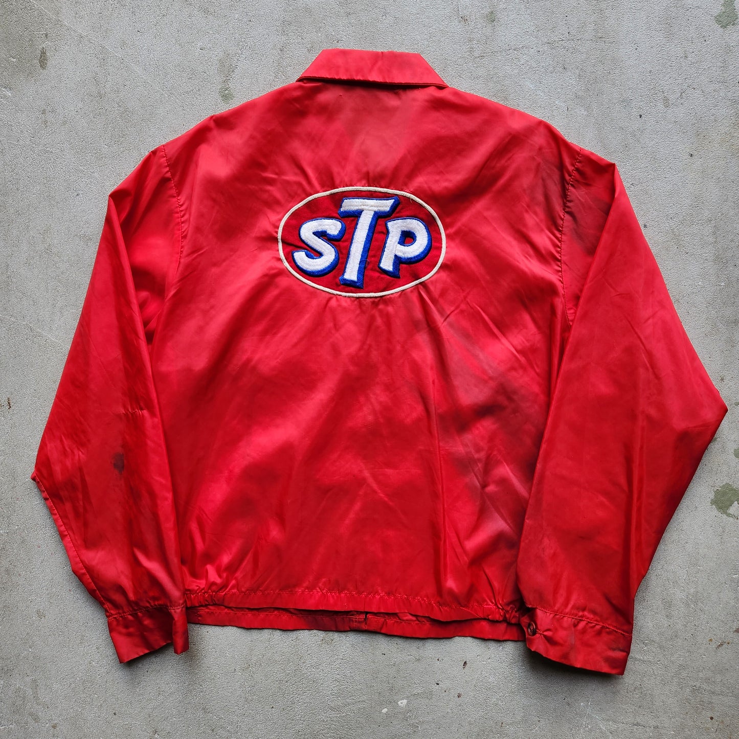 Vintage 1970s STP Jacket Motor Oil Patch Racing Red Medium