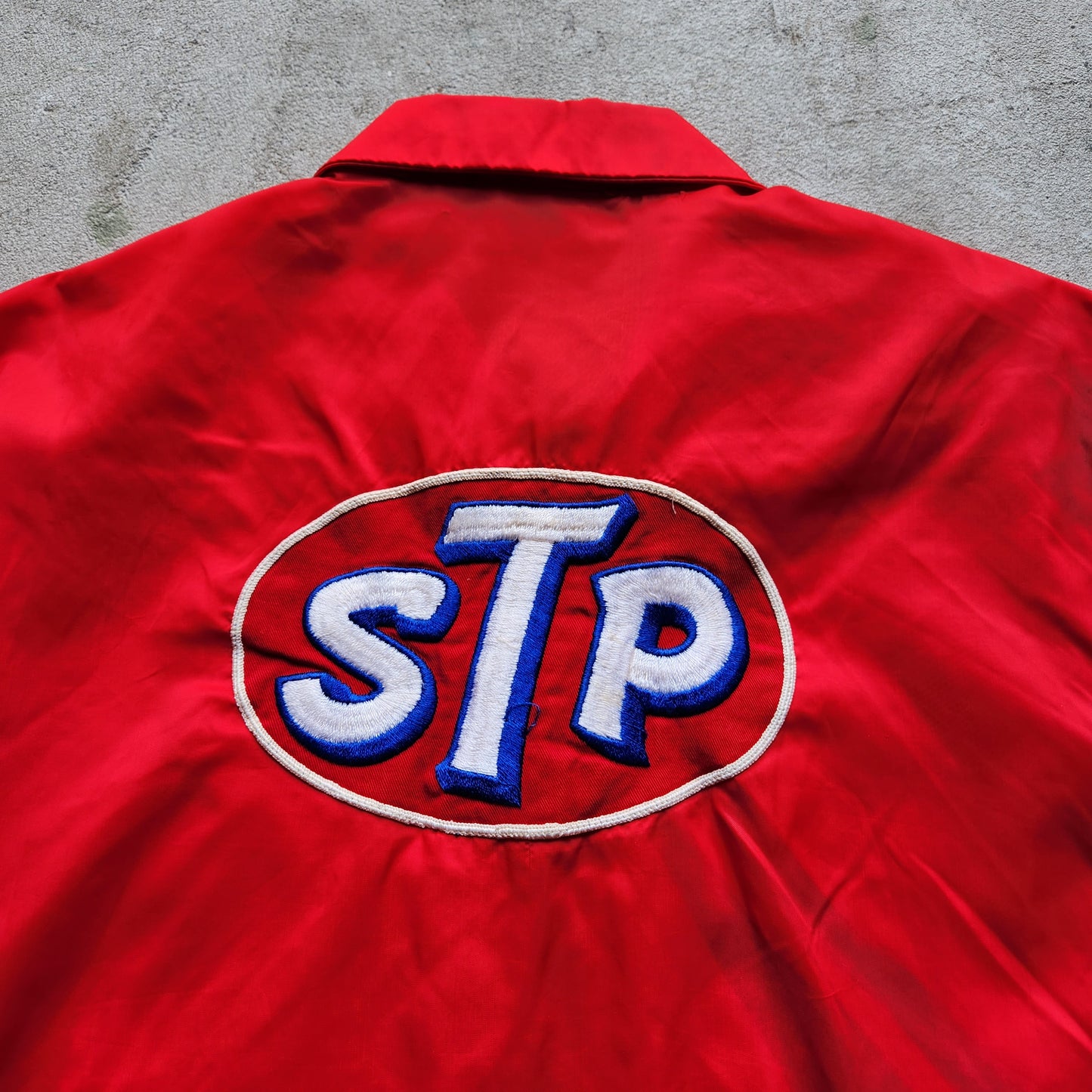 Vintage 1970s STP Jacket Motor Oil Patch Racing Red Medium