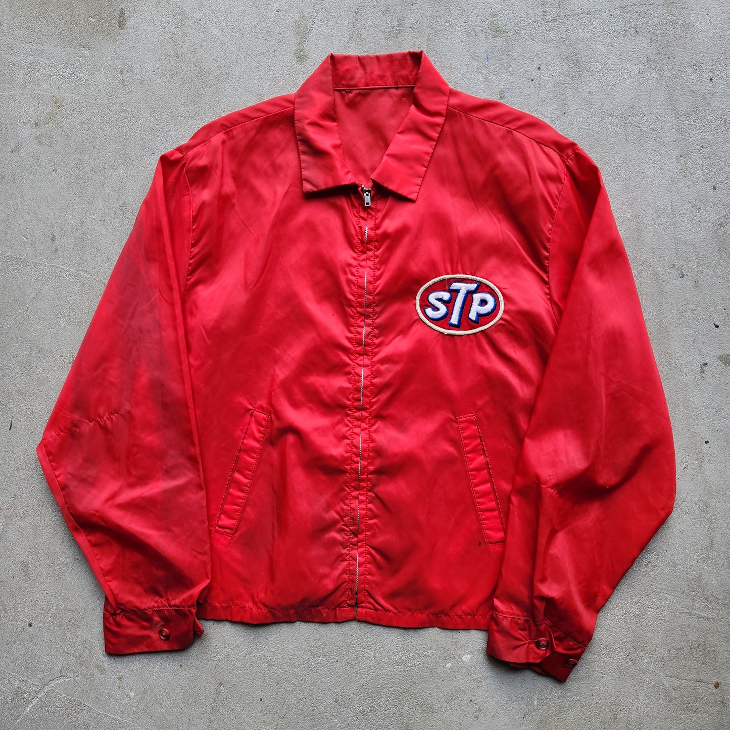 Vintage 1970s STP Jacket Motor Oil Patch Racing Red Medium