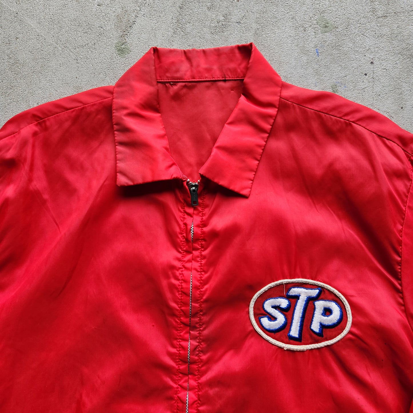 Vintage 1970s STP Jacket Motor Oil Patch Racing Red Medium