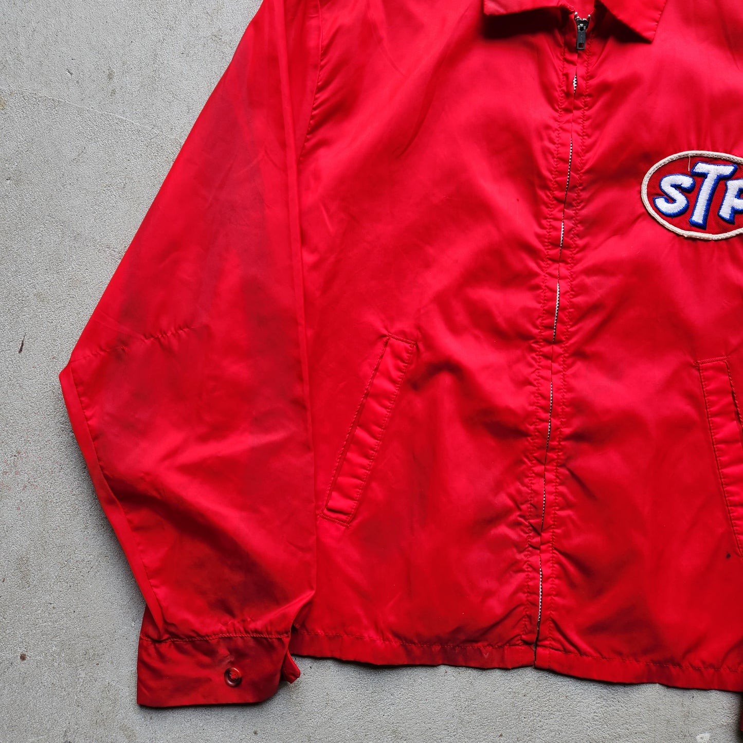 Vintage 1970s STP Jacket Motor Oil Patch Racing Red Medium