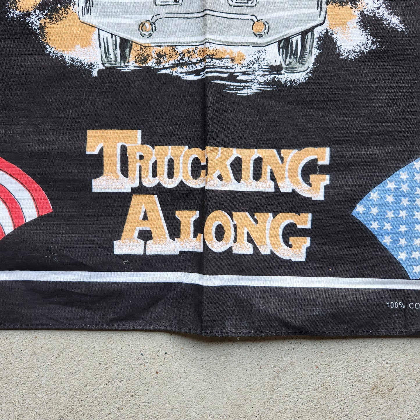 Vtg Trucking Along Semi Bandana Driving Long And Hard USA Flag Truck Biker