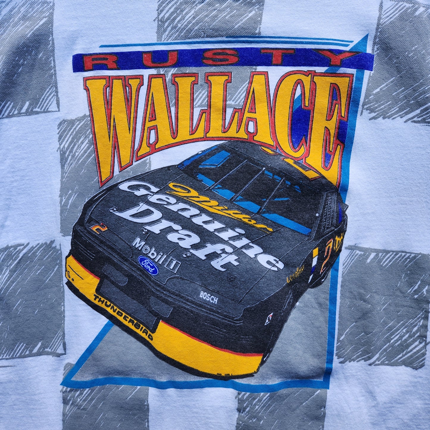 Vtg 90s Rusty Wallace Miller Genuine Draft Nascar Racing Shirt Tee AOP XL Shirt