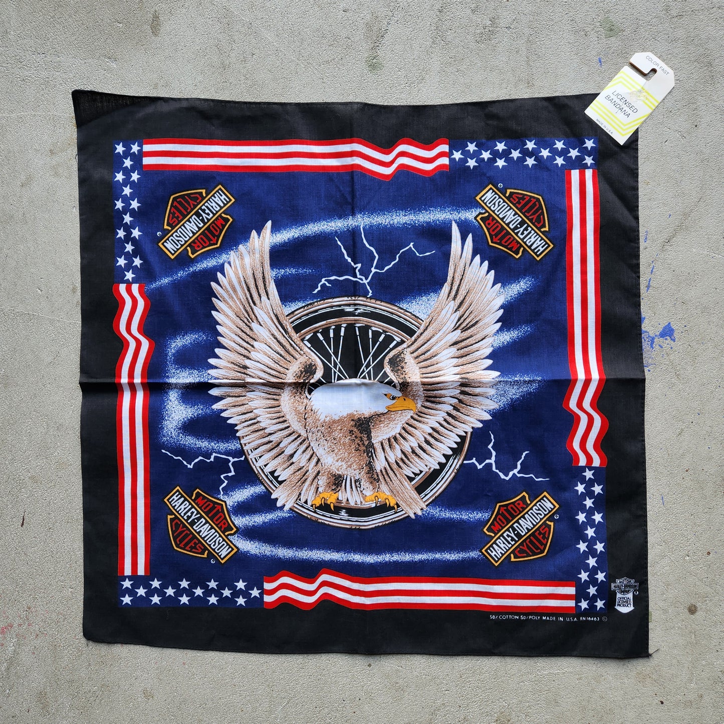 Vtg Harley Davidson Bald Eagle Bandana USA Flag Biker 80s 90s