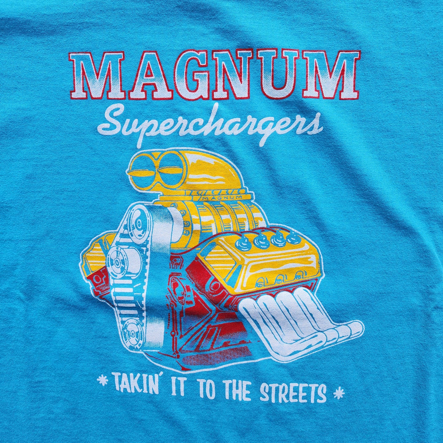 Vtg 90s Magnum Supercharger Engine Tee Muscle Car Adult XL Shirt