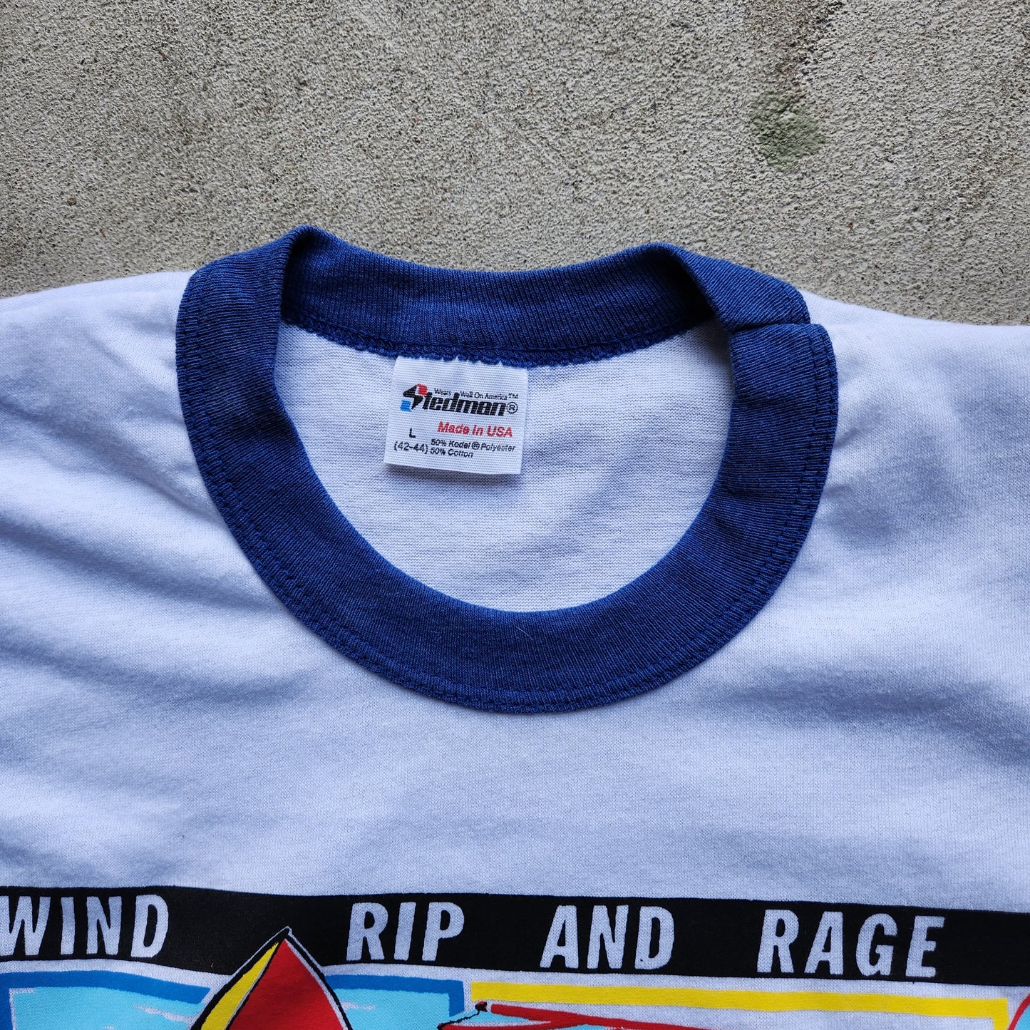 Vintage Wind Surf Shirt Ringer Free Style Blue Stedman Beach Tee Rad Moves