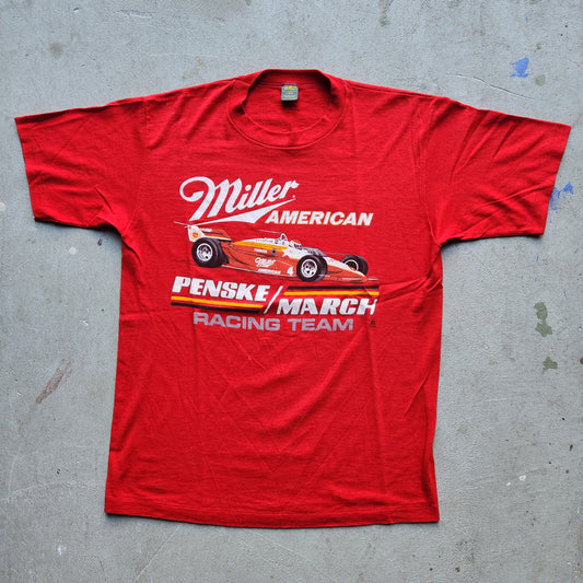 1985 Miller American Penske March Racing Team 80s Danny Sullivan Adult Large Tee Shirt