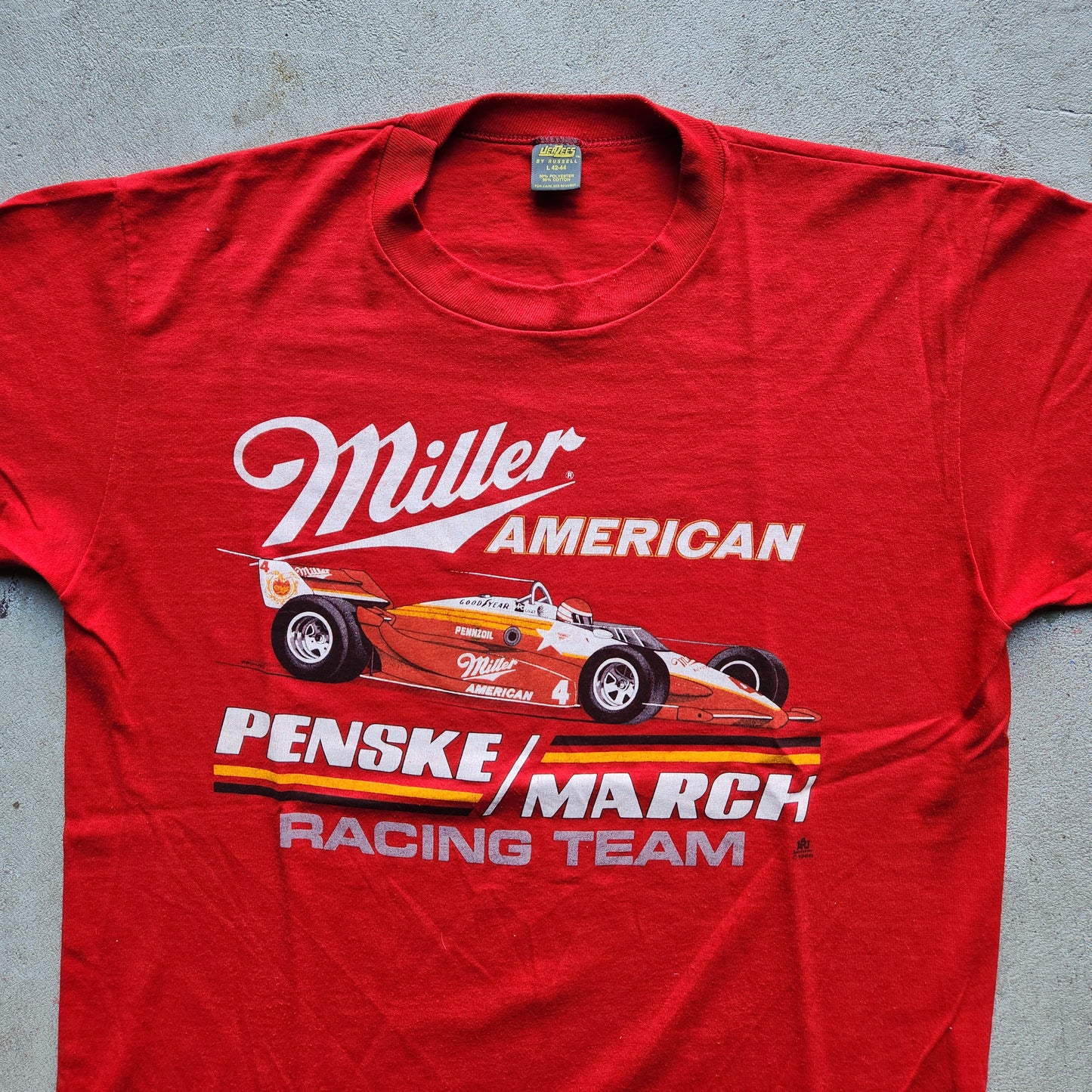 1985 Miller American Penske March Racing Team 80s Danny Sullivan Adult Large Tee Shirt