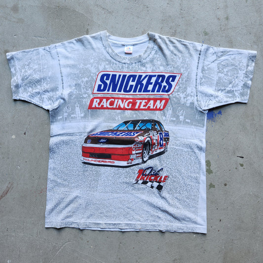 Vtg 1992 Dick Trickle Snickers Racing Team Nascar Tee Shirt AOP Adult XL