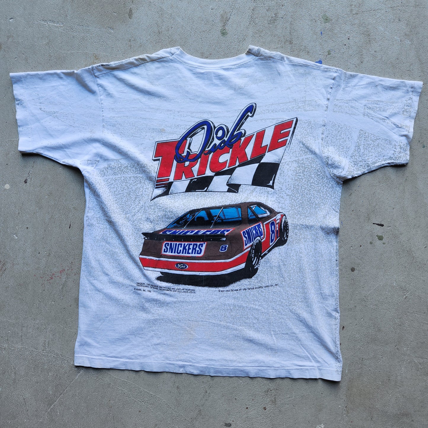 Vtg 1992 Dick Trickle Snickers Racing Team Nascar Tee Shirt AOP Adult XL