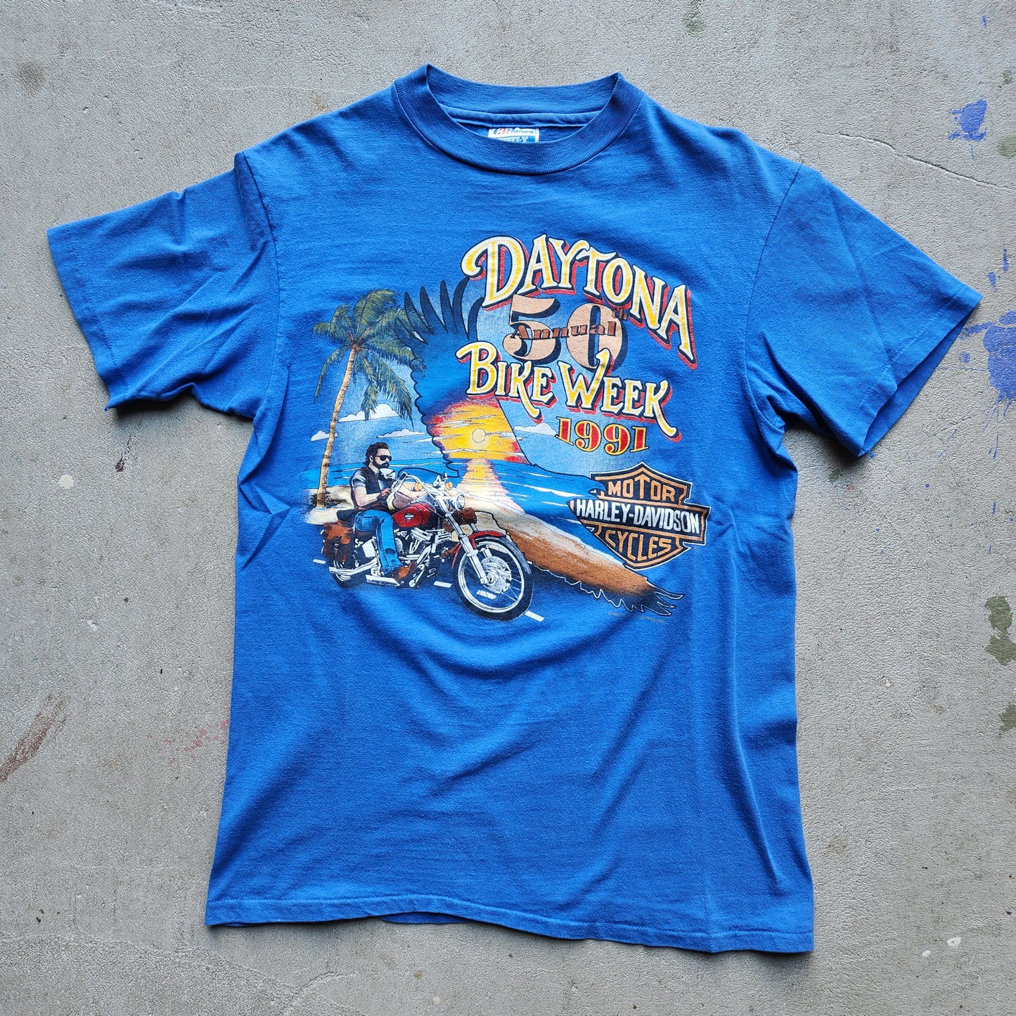 Vtg 1991 Harley Davidson Daytona Week Biker Tee Adult Medium 90s Blue Shirt