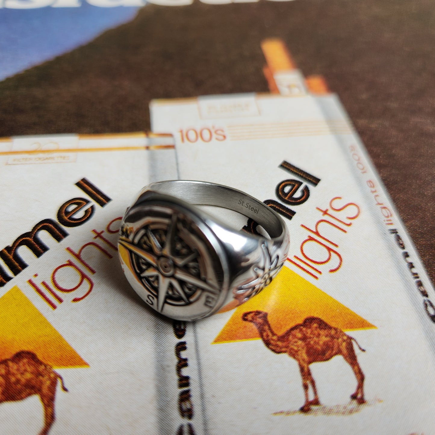 Stainless Steel Compass Ring Traveler's