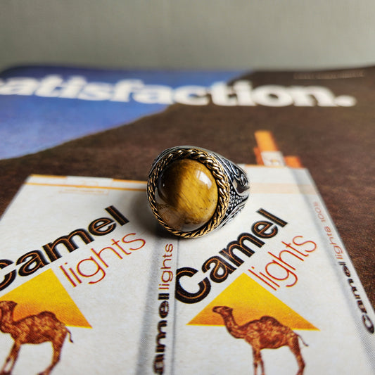 Stainless Steel Tiger's Eye Ring Stone