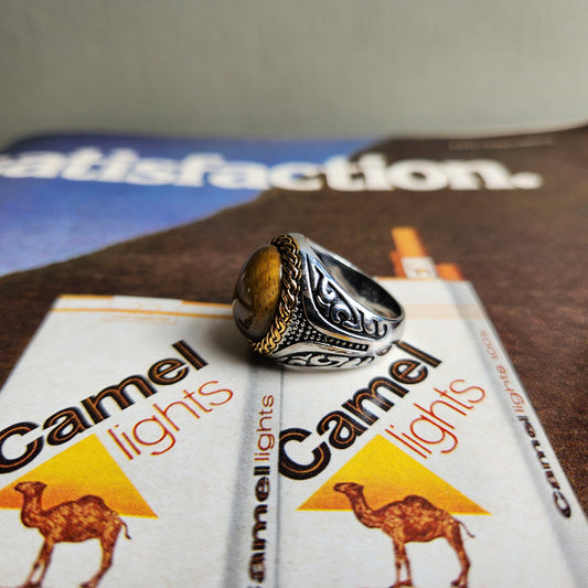 Stainless Steel Tiger's Eye Ring Stone