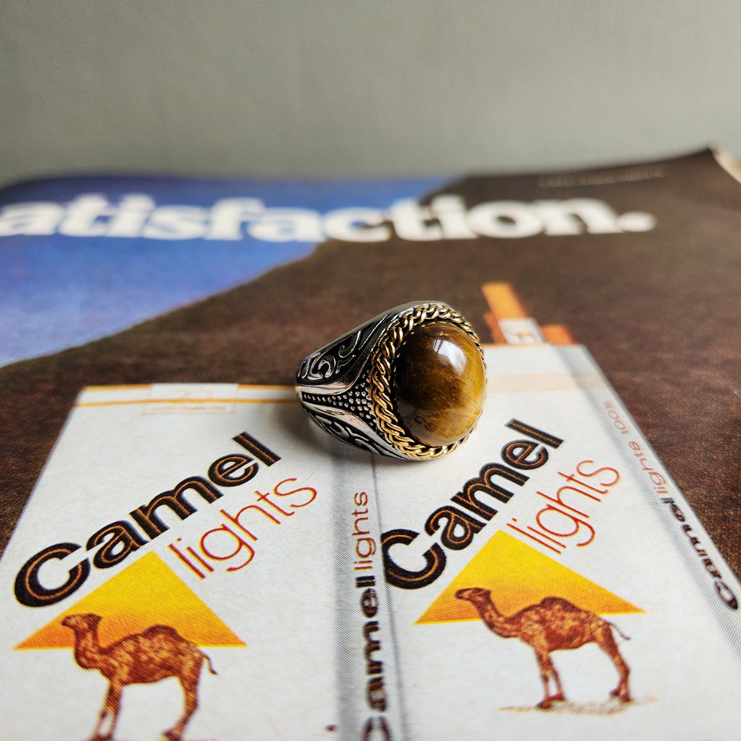 Stainless Steel Tiger's Eye Ring Stone