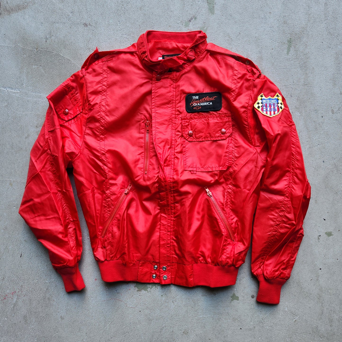 Vtg 1980s Chevy Daytona United States Auto Club King Louie Jacket Large Racing Red