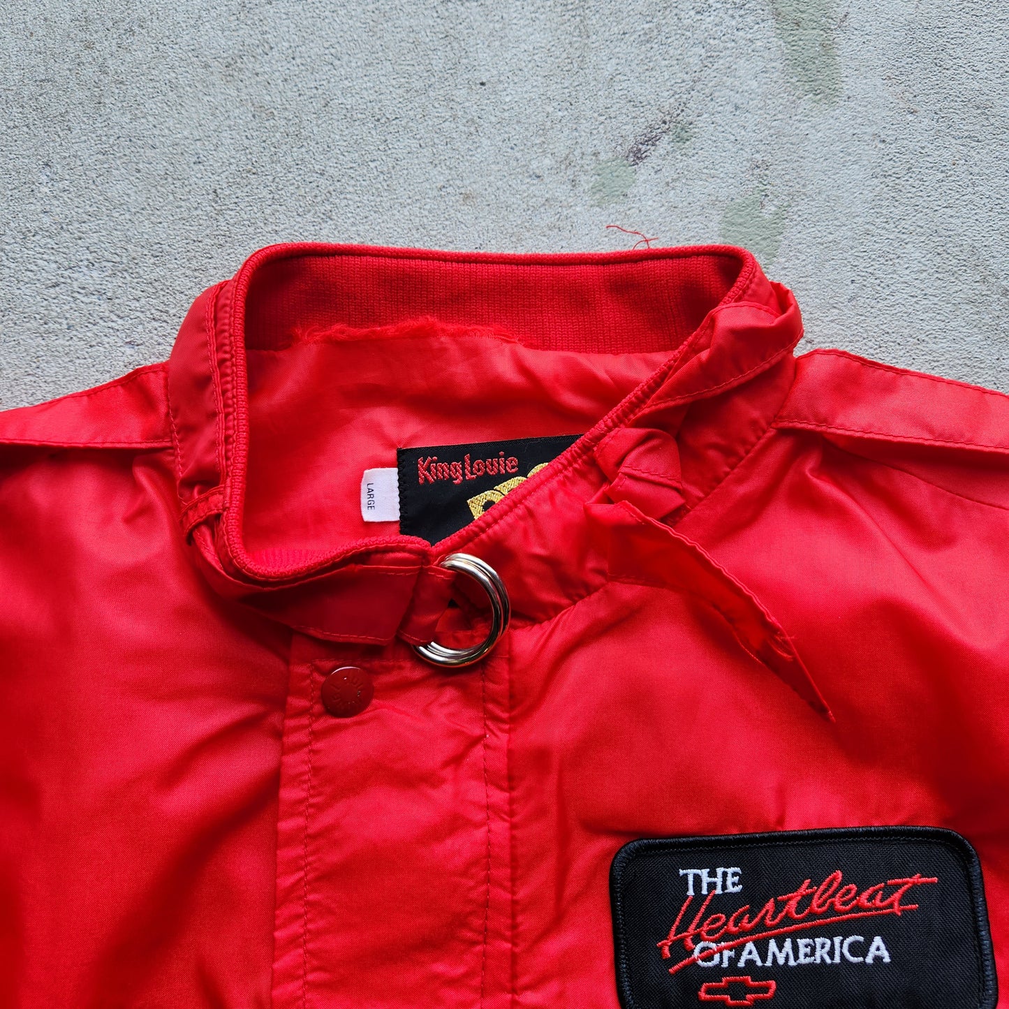 Vtg 1980s Chevy Daytona United States Auto Club King Louie Jacket Large Racing Red