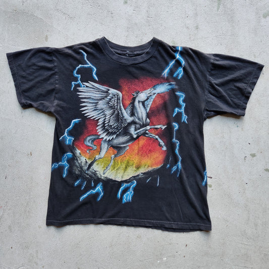 Vintage USA Thunder Pegasus Lightning Tee Shirt 90s Biker AOP